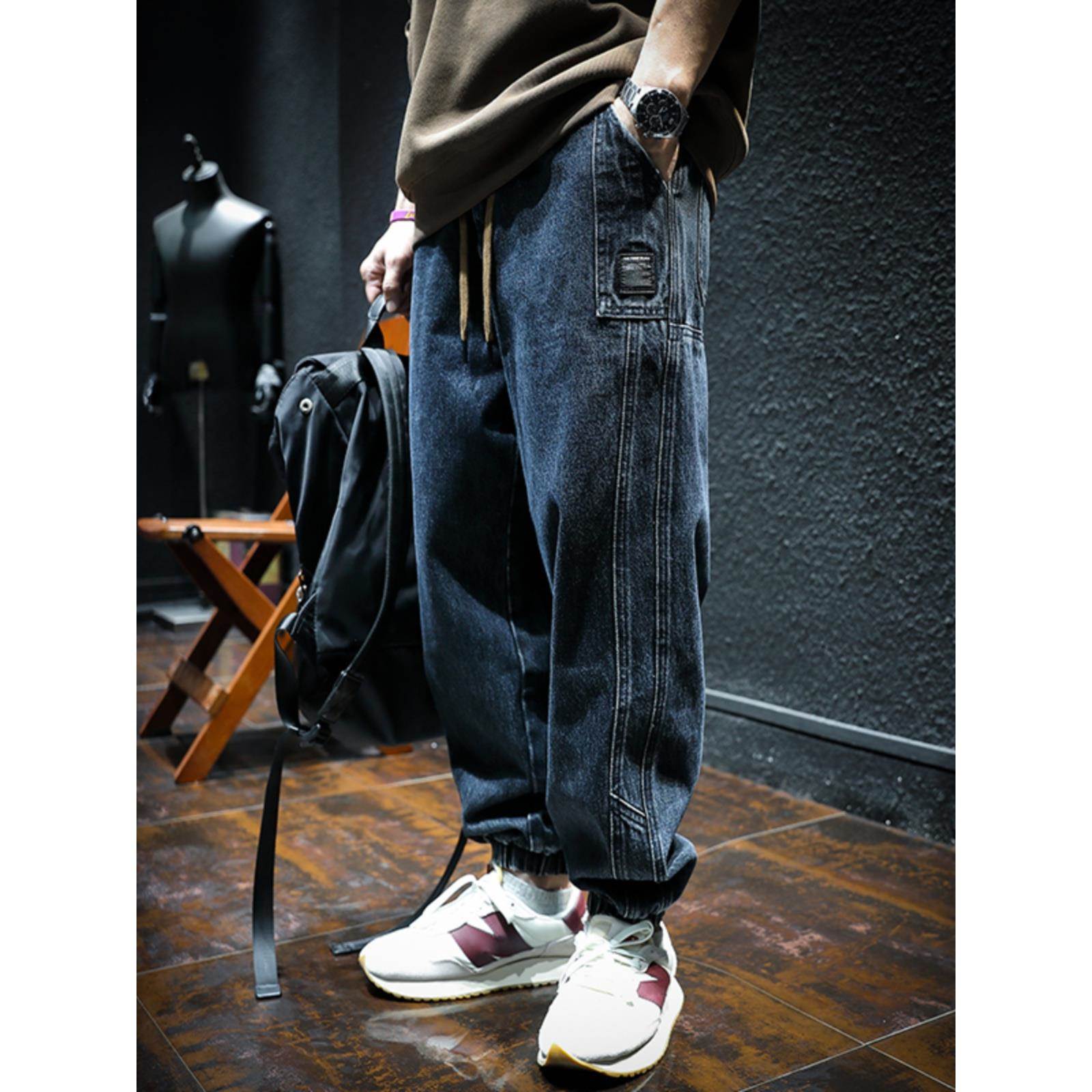 时尚品牌打底裤牛仔裤男士秋冬韩式时尚百搭覆古宽松裤