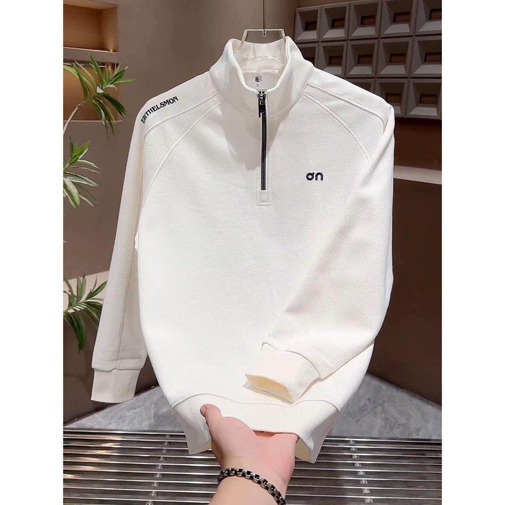 MAROLIO~简约高级感！秋季新款半拉炼卫衣男潮牌宽松立领长袖T恤