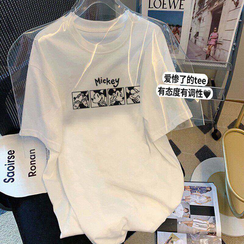 韩国2026纯棉短袖t恤女中长版宽松休闲大尺码上衣白色打底衫夏季