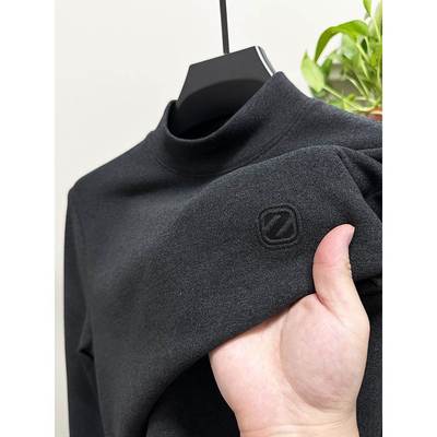 德绒打底衫男半高领长袖t恤冬季磨毛内搭加厚保暖双面绒卫衣男款