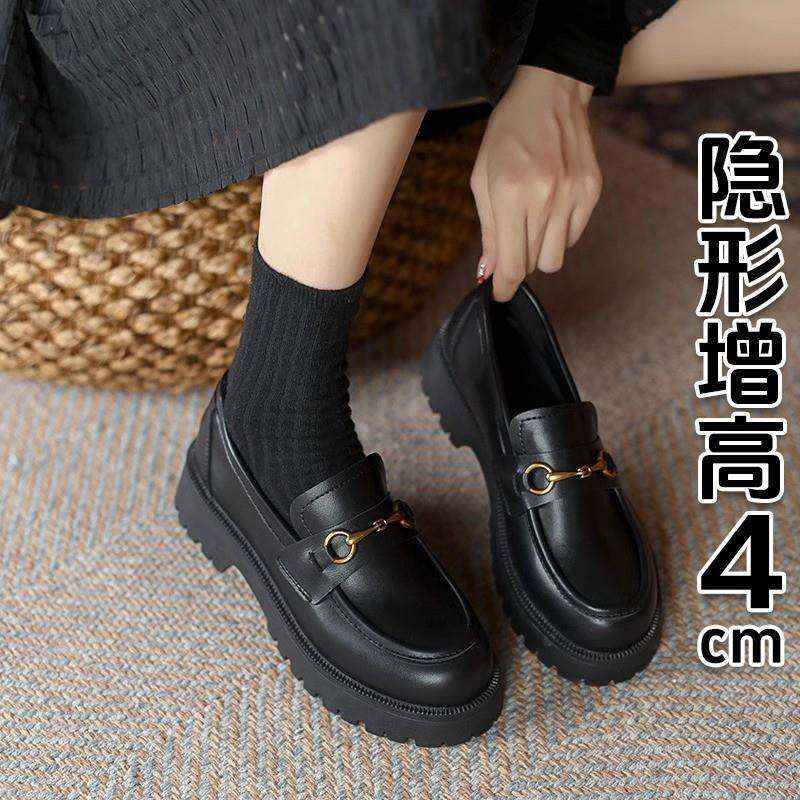 香港真皮小皮鞋女2025春秋新款jk制服鞋增高乐福鞋一脚蹬百搭单鞋