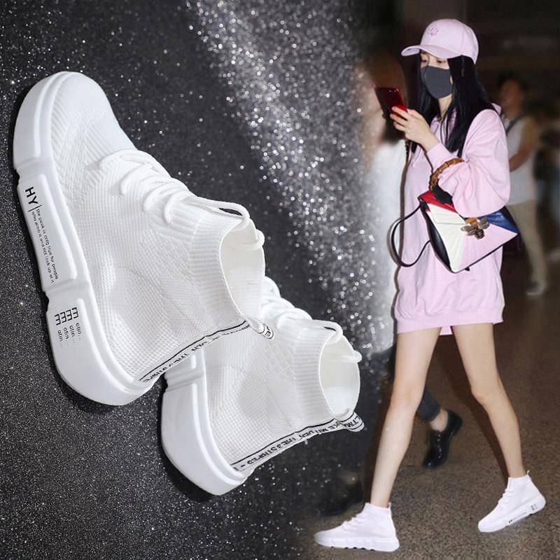 厚底袜子鞋女2026夏季新款透气网面老爹运动鞋轻便平底飞织小白鞋