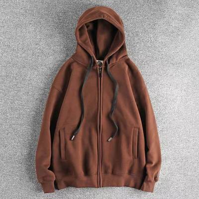 代购香港潮男秋冬重磅复古加绒加厚保暖男士连帽开衫卫衣休闲外套