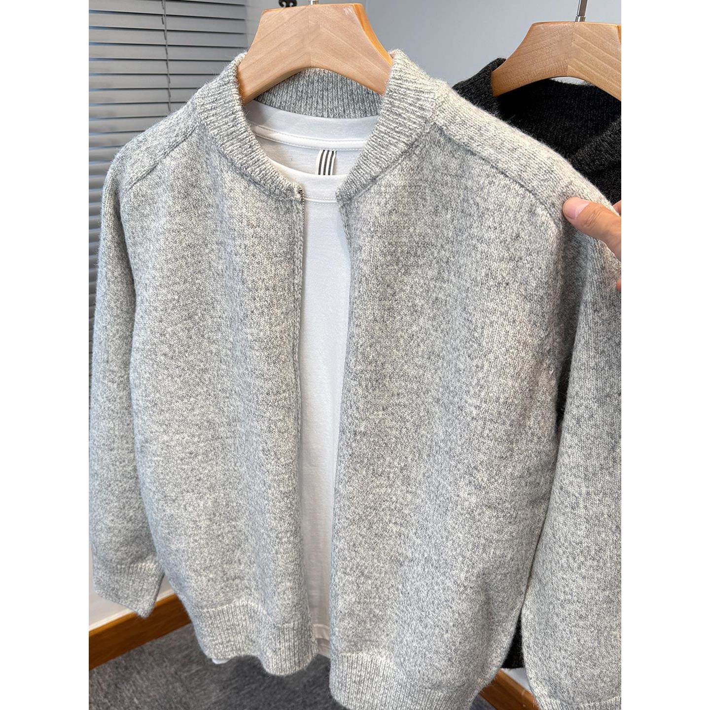 Mostarsea~秋冬棒球领针织开衫外套男高级感休闲加厚青年外搭毛衣