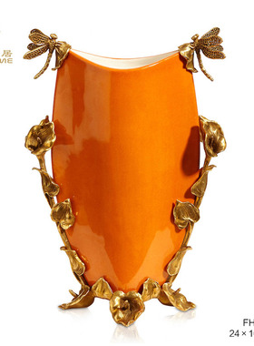 凤凰美居欧式奢华橙色陶瓷铜配大象顶椭圆形盒盖别墅桌面摆件