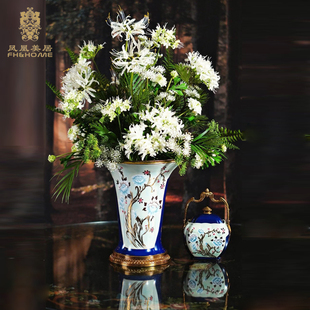 凤凰美居花瓶热销豆青系列花盆花瓶欧式客厅玄关浪漫法式盖坛提壶