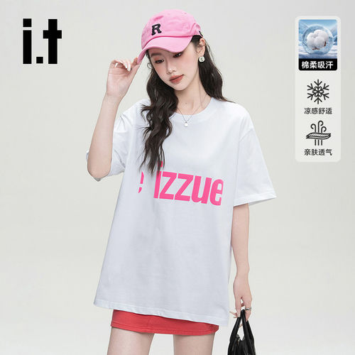 izzue夏季纯棉圆领短袖T恤女