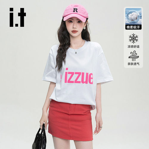 izzue官方夏季纯棉短袖女T恤