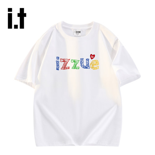 izzue纯棉短袖男宽松字母T恤
