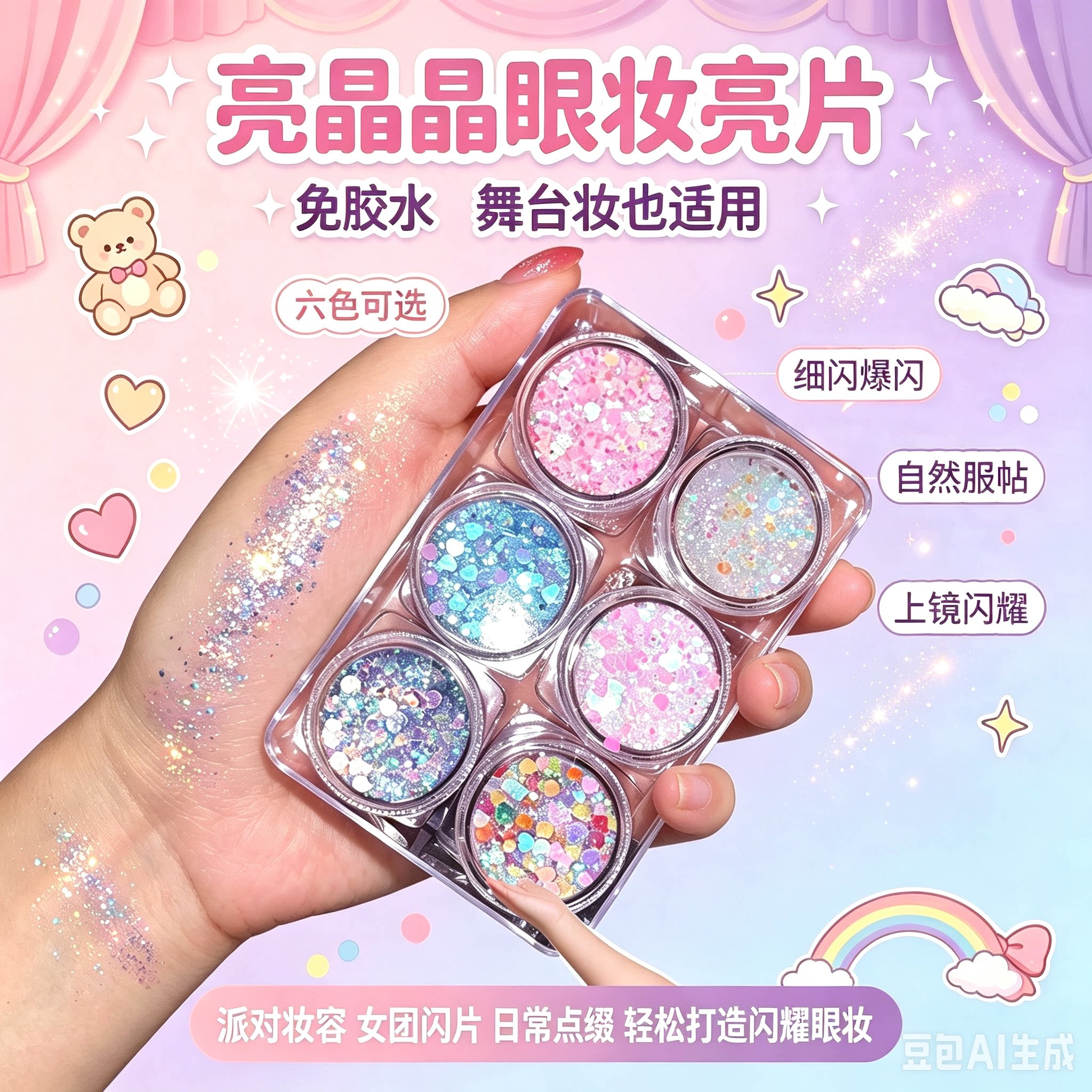 正品写真馆舞台眼影免胶水亮片啫喱膏亮晶晶闪粉表演出彩妆亮片
