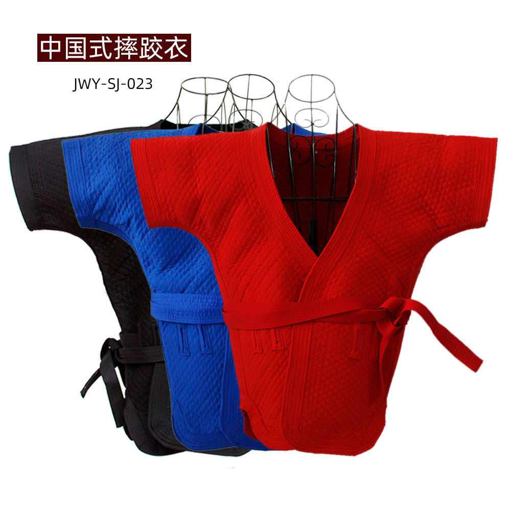 摔跤服中国式摔跤衣上衣传统摔跤褡裢训练服表演服纯红色纯蓝色