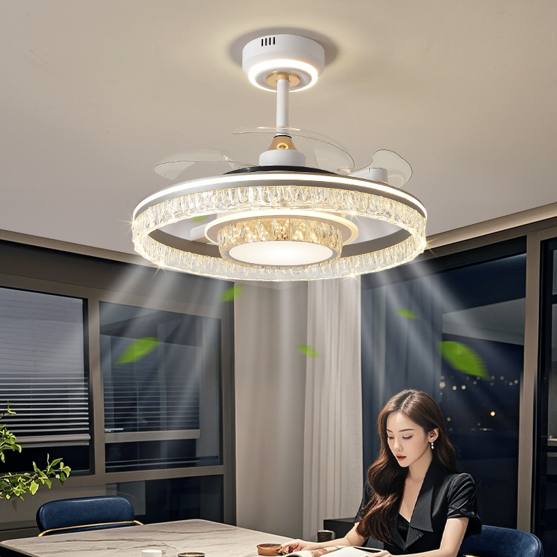 吊扇灯饭厅吊灯轻奢高级感现代简约大气水晶客厅主灯吊扇灯卧室灯