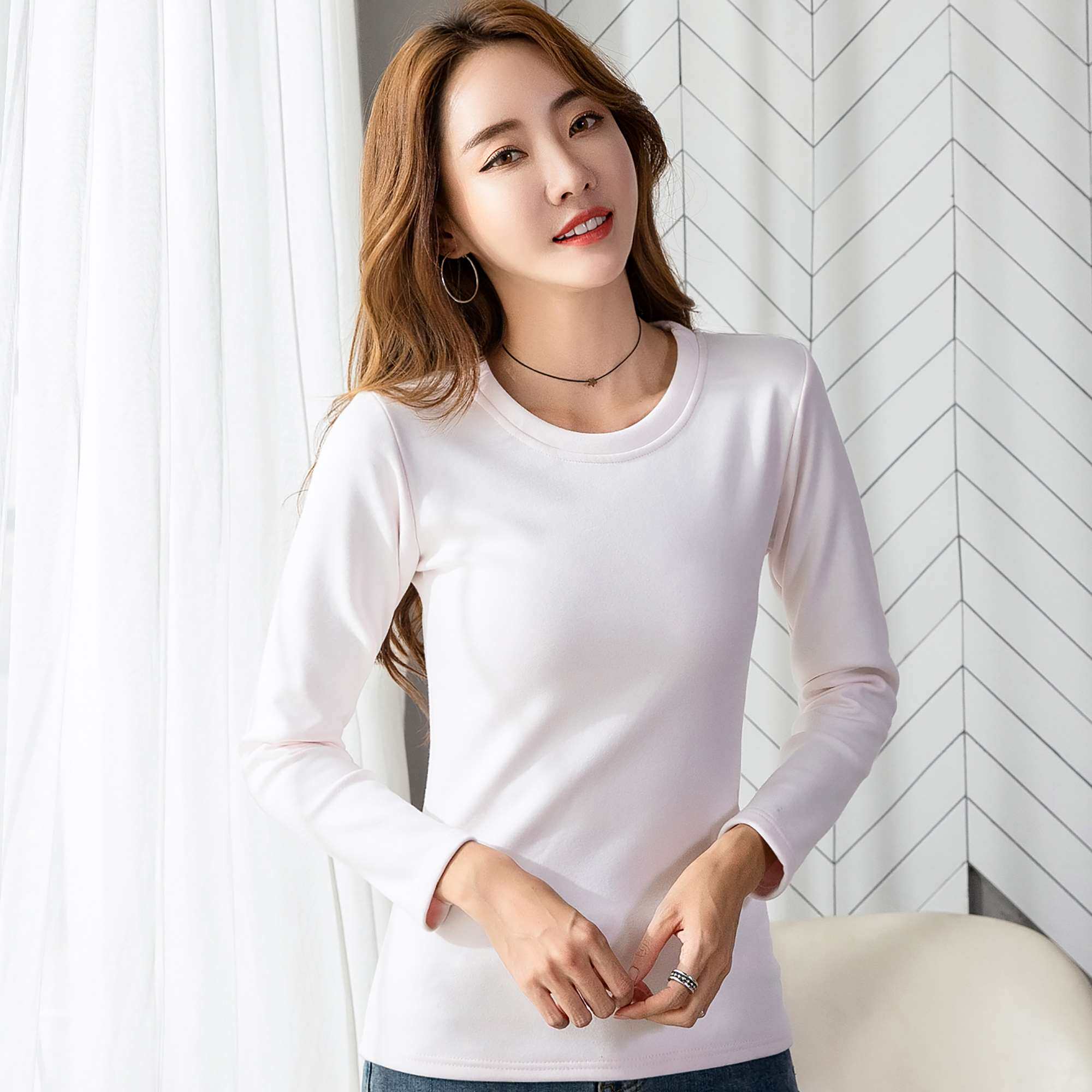 100%纯棉早春2021新款薄款长袖t恤女宽松百搭白色上衣初秋打底衫