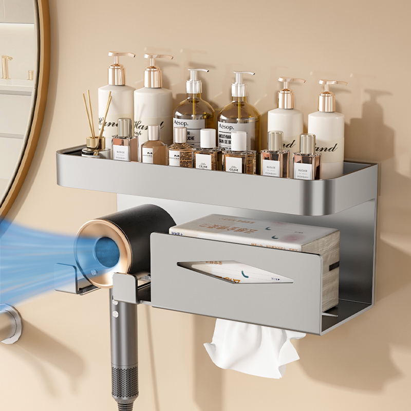 吹风机洗脸巾一体置物架免打孔