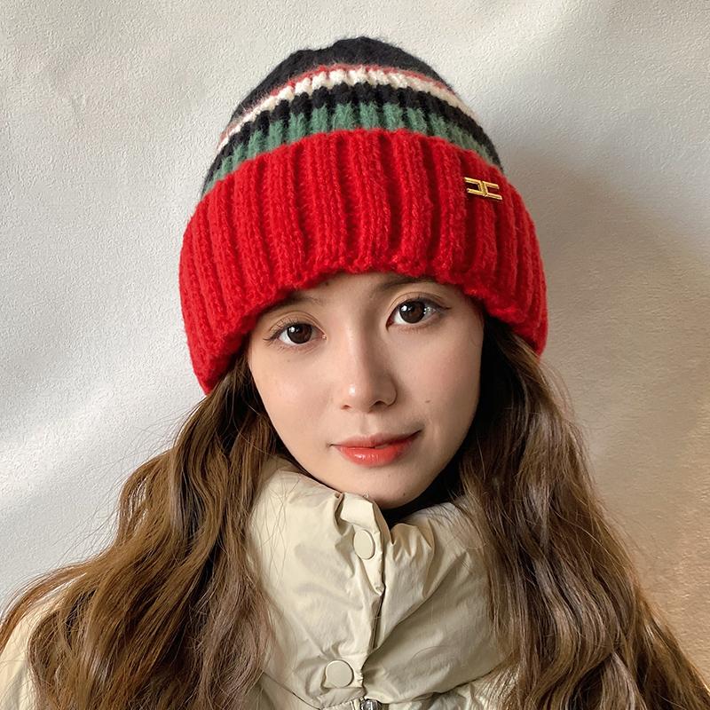 欢瑾女糖果色冬季新款毛线针织帽