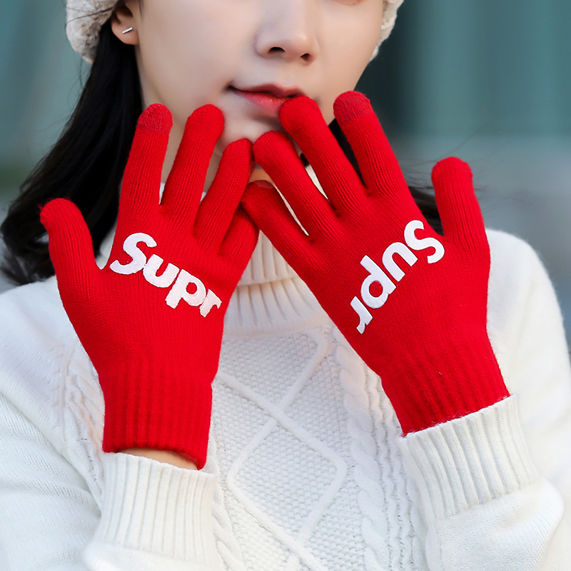 韩版时尚风毛线冬季骑行触屏手套