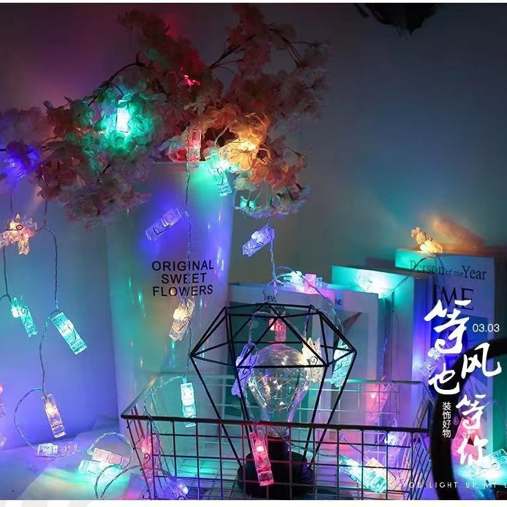 LED夹子灯串房间照片墙氛围满天星摆摊闪灯卧室灯灯饰氛围灯彩灯