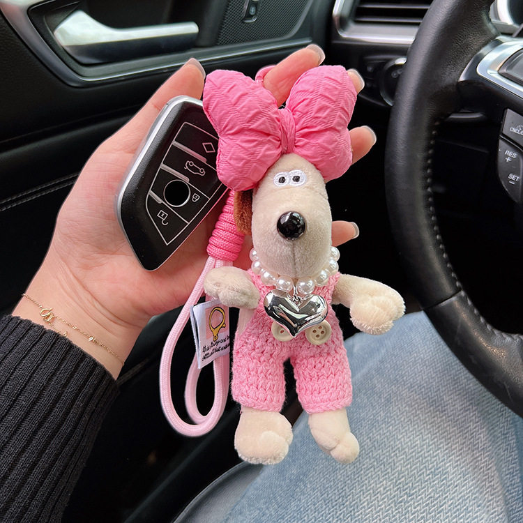 卡通可爱背带裤网红狗钥匙扣情侣款汽车钥匙链甜美蝴蝶结包包挂件