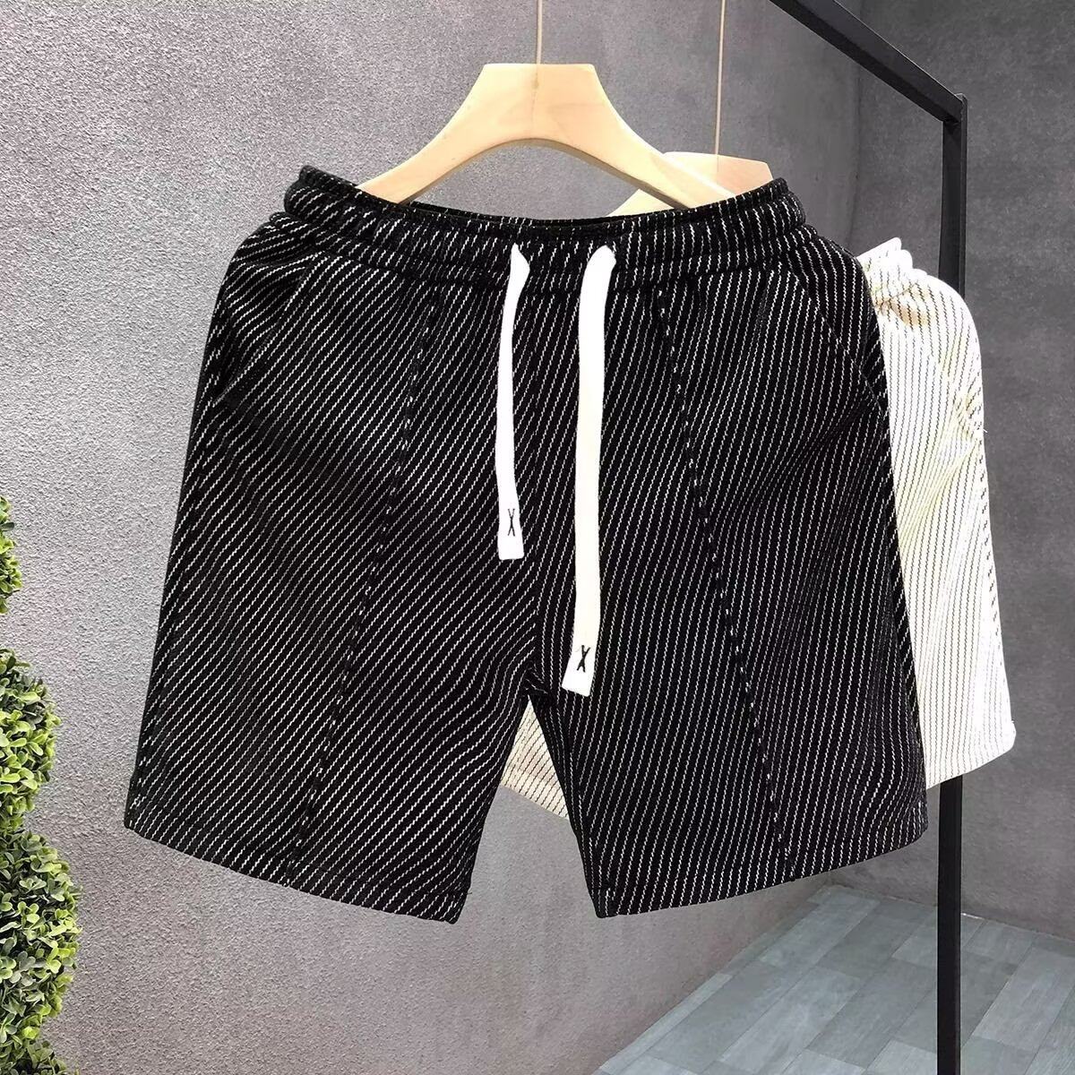 设计感短裤男夏外穿潮牌休闲条纹五分裤夏季新款潮流薄款沙滩裤子,男装,短裤,淘宝优惠券,粉丝福利购,淘宝优惠卷