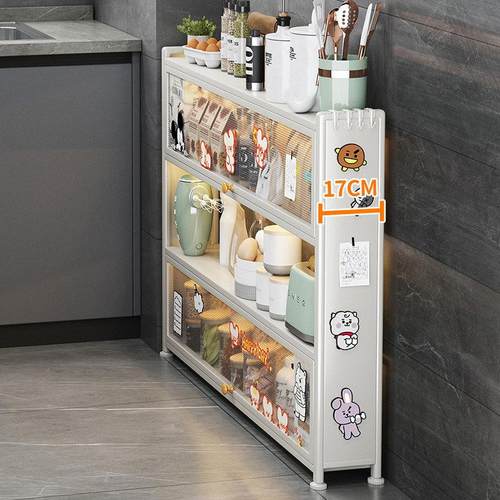 厨房置物架超薄墙边小窄柜落地多层带门极窄储物收纳靠墙侧边薄柜