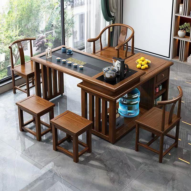 阳台茶桌椅组合新中式实木旋转小茶台办公家用可移动折叠功夫茶几