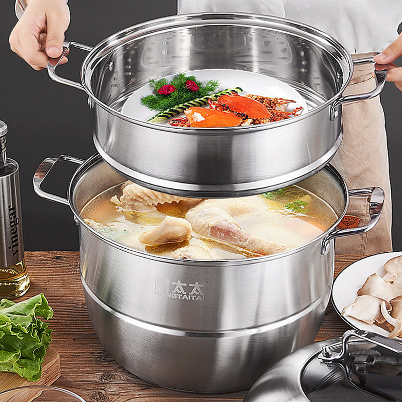 帮太太不锈钢双层蒸锅加厚三层蒸笼家用厨房促销礼品锅具蒸汤锅具
