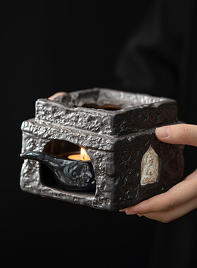 侘寂风粗陶温茶炉手作粉引家用蜡烛加热炉茶壶保温底座陶瓷温茶器