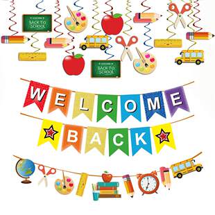 back横幅纸拉花拉旗螺旋挂饰 饰welcome 欧美开学季 主题派对装