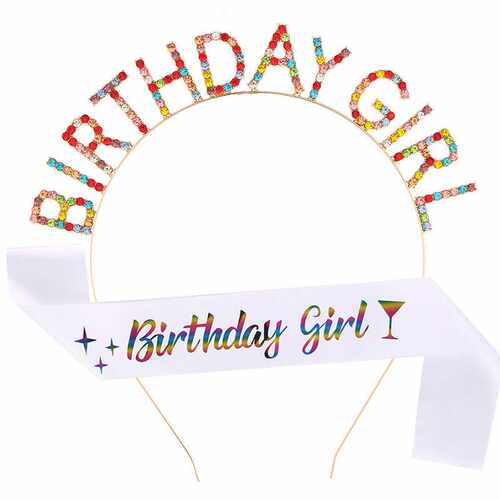 新款合金水晶字母生日女孩发箍 BIRTHDAY GIRL腰带礼仪带派对用品