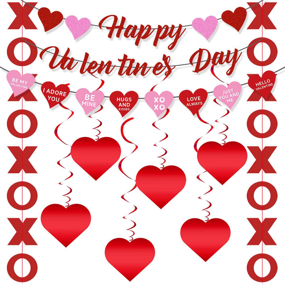 2025情人节装饰爱心Happy Valentines Day情人节快乐拉旗拉花套装
