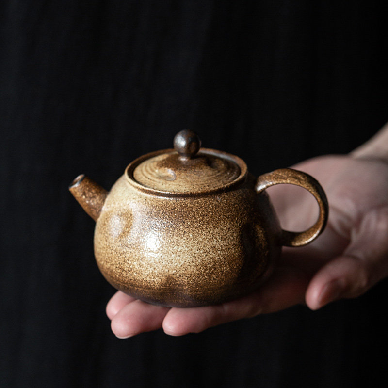 鲁信岩彩古陶茶壶中国覆古素描壶家庭办公室茶壶功夫茶具单壶