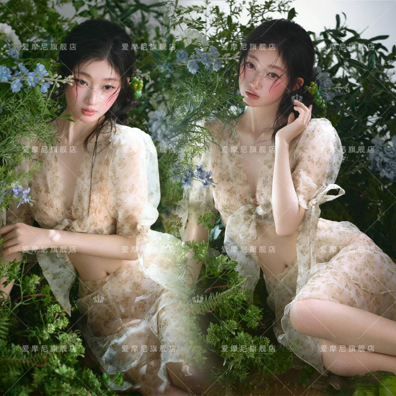 影楼新款小清新主题摄影服夏日少女氛围感透视私房拍照艺术照纱裙