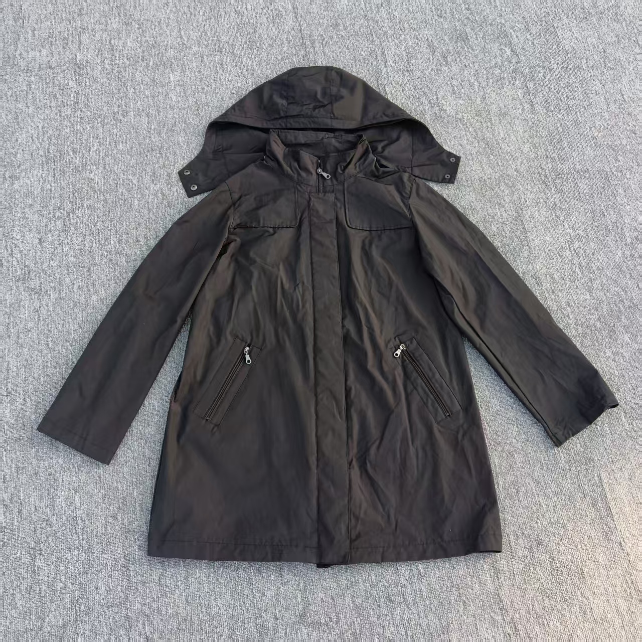 欧美原单薄款无内胆户外防风防水多袋工装外套可拆卸帽冲锋衣外套