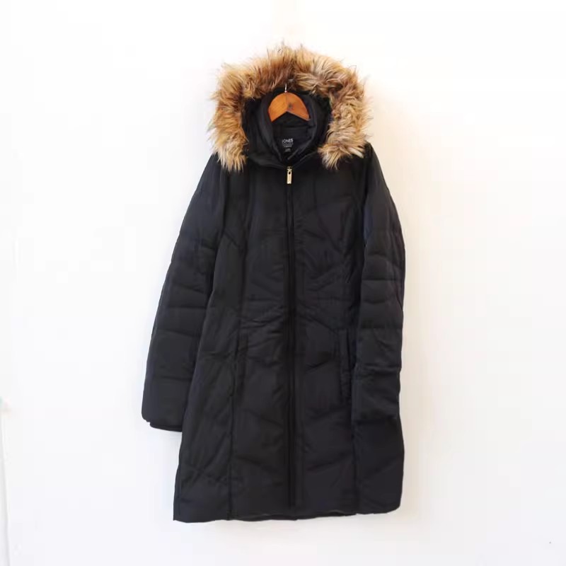 欧美品牌 冬季新款韩版修身显瘦连帽拆卸毛领羽绒服女中长款