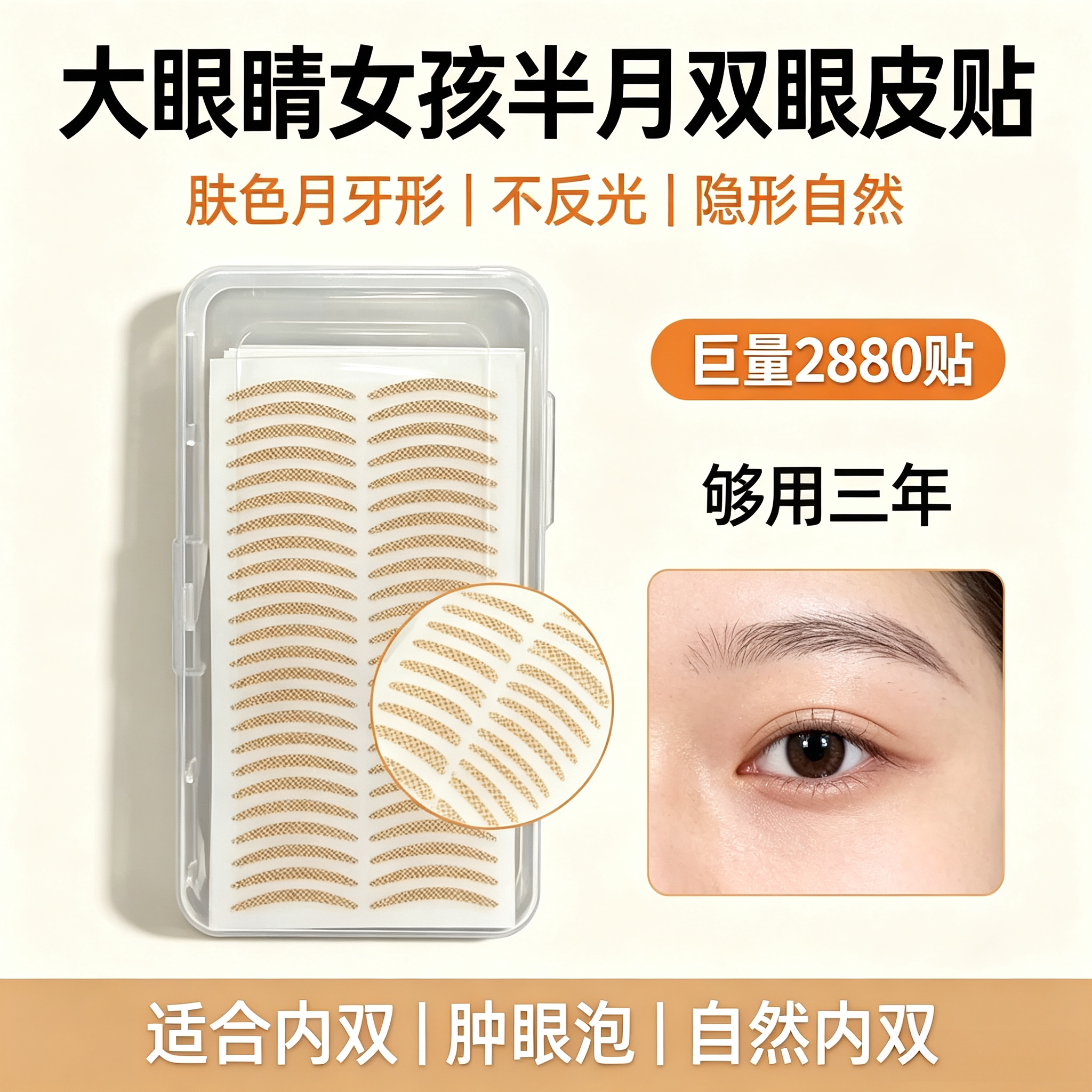 2880贴大眼睛女孩月牙款双眼皮贴肤色特细窄款雾面不反光无痕内双