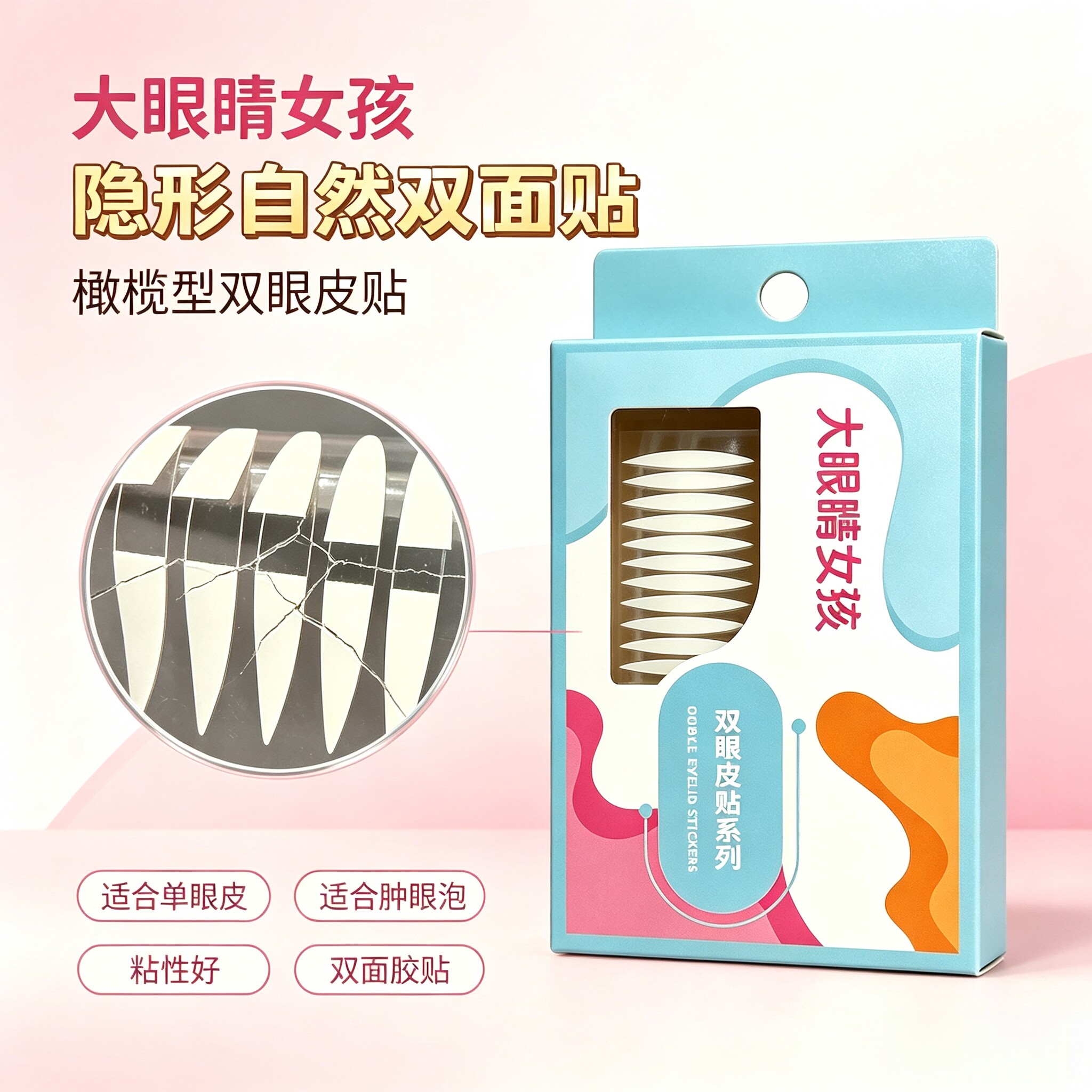 双眼皮贴女双面隐形无痕自然超粘橄榄型美目神器肿眼泡单眼皮专用