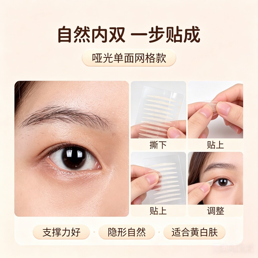 2400贴哑光双眼皮贴大眼睛女孩隐形美目贴无痕单面自然黄肤色