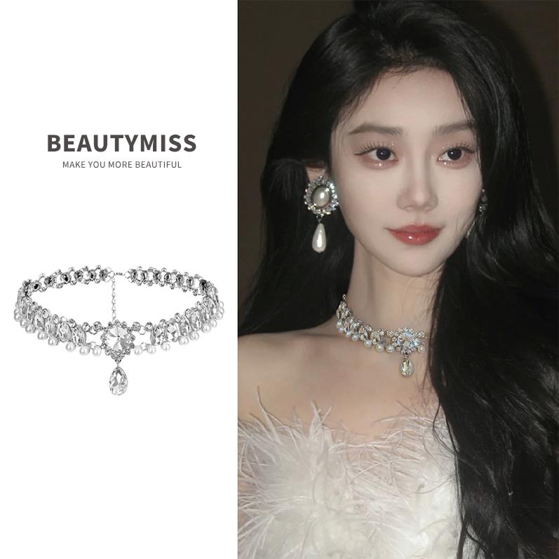 高级感珍珠项链欧美夸张气质颈链奢华婚礼锁骨链礼服结婚新娘配饰