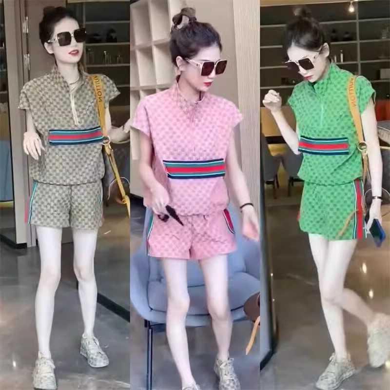 御姐范休闲运动套装女夏季新款时尚洋气减龄短袖上衣阔腿裤两件套