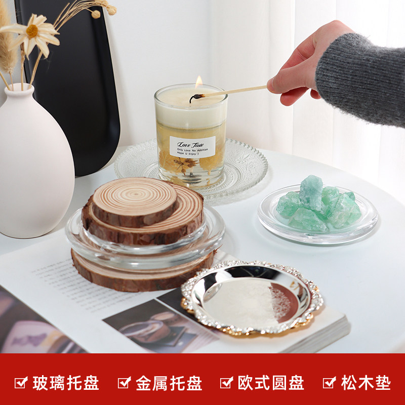 透明玻璃托盘蜡烛扩香石摆件装饰图片