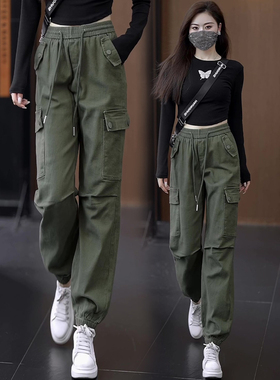 军绿色束脚美式工装裤女春季2026新款高腰显瘦小个子哈伦女裤春秋