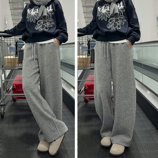 子冬 高腰慵懒风直筒阔腿裤 灰色羊绒糯米弯刀裤 女秋冬加厚2025新款