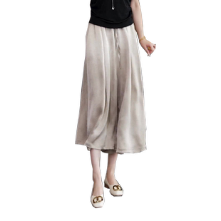 八分冰丝阔腿裙裤女夏季薄款2025新款高腰显瘦宽松缎面凉凉裤子夏