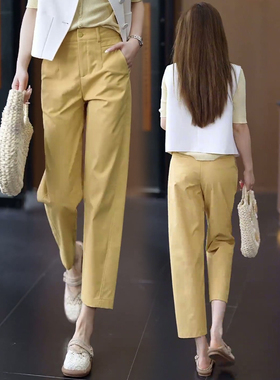 黄色九分直筒裤女夏季薄款2025新款高腰显瘦小个子烟管冰丝裤子夏