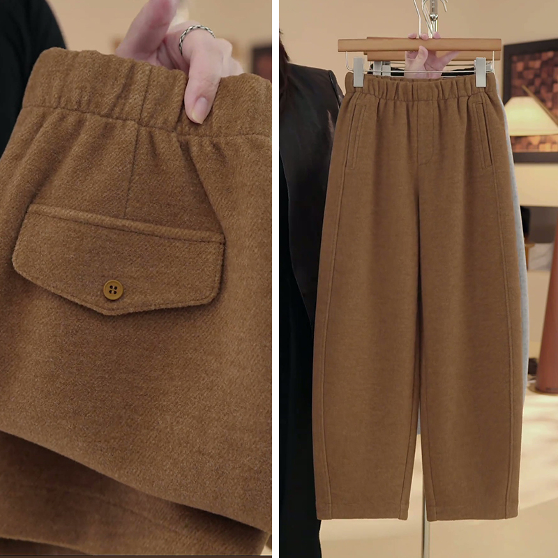 美拉德棕色羊毛九分弯刀裤女秋冬
