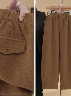 冬季棕色羊毛九分弯刀裤女秋冬加绒加厚2025新款小个子直筒裤子冬