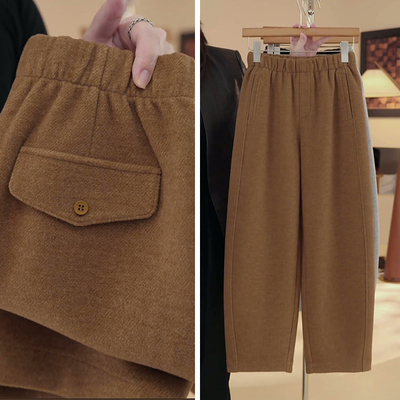 美拉德棕色羊毛九分弯刀裤女秋冬