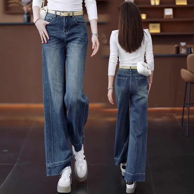 浅蓝色阔腿牛仔裤女春季2025年新款高腰宽松垂感直筒女裤春秋裤子