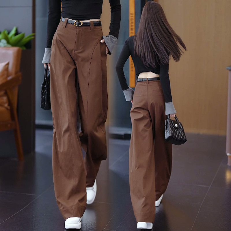美拉德棕色弯刀裤女春季2026新款高腰宽松慵懒风直筒阔腿裤子春秋,女装/女士精品,休闲裤,淘宝优惠券,粉丝福利购,淘宝优惠卷