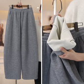 高腰宽松直筒阔腿糯米裤 浅灰色弯刀裤 女秋冬加绒加厚2025新款 子冬